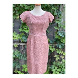 Vintage 50s 60s Midi Dress Embroidery Mesh Cocktail Wiggle Pinup Rockabilly